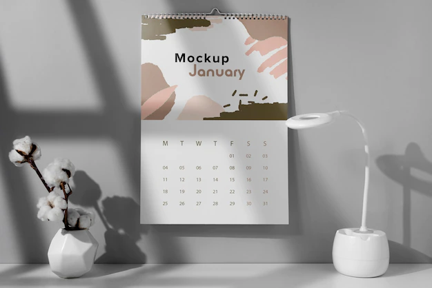 Free PSD | Arrangement of mock-up wall calendar indoors