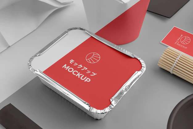 Free PSD | Assortment of japanese fast food with mock-up packaging