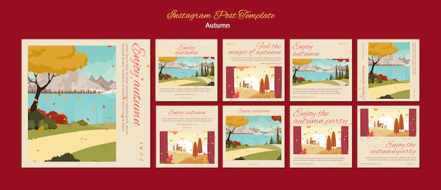 Free PSD | Autumn celebration instagram posts collection with landcape