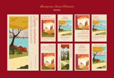 Free PSD | Autumn celebration instagram stories collection with landcape
