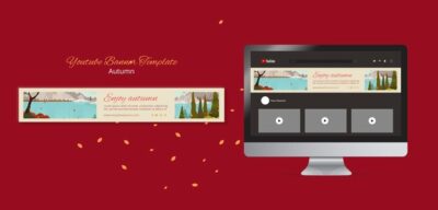 Free PSD | Autumn celebration youtube banner template with landcape