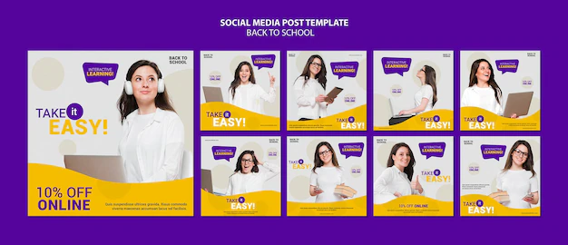 Free PSD | Back to school online instagram posts template