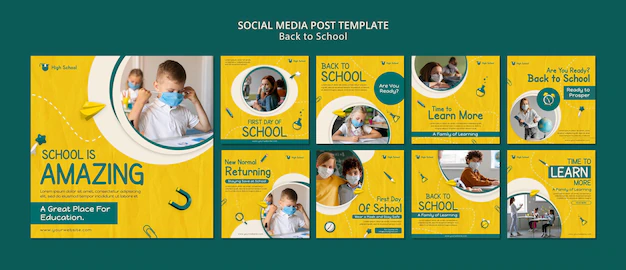 Free PSD | Back to school social media posts pack