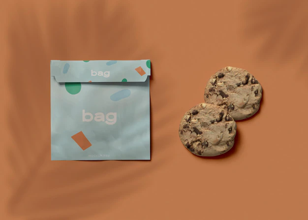 Free PSD | Bag and cookie mockup