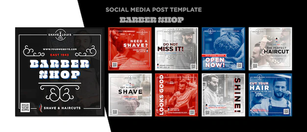 Free PSD | Barbershop instagram posts collection