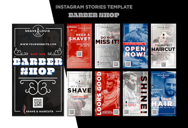 Free PSD | Barbershop instagram stories collection