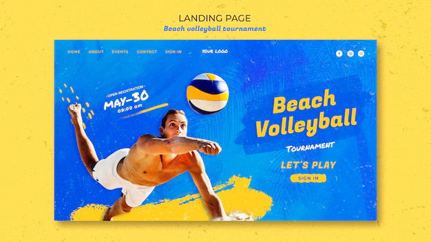 Free PSD | Beach volleyball concept landing page template