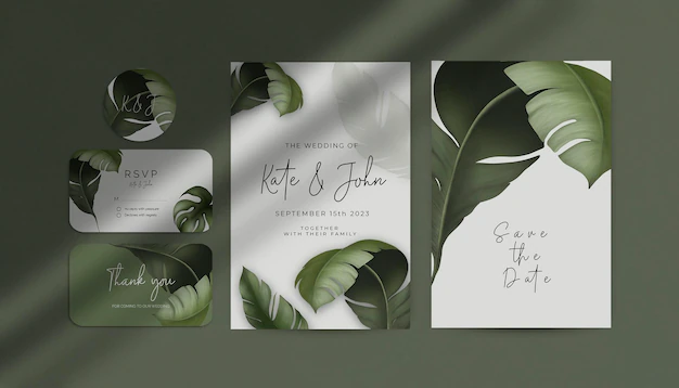 Free PSD | Beautiful wedding invitation template with tropical plants