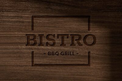 Free PSD | Bistro restaurant business logo psd template in debossed wooden style