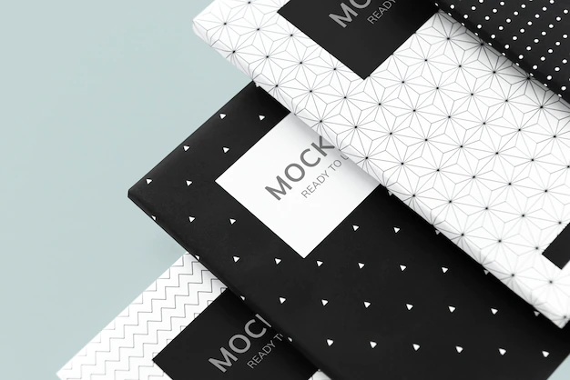 Free PSD | Black and white patterned notebook mockups