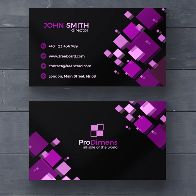 Free PSD | Black business card with purple squares