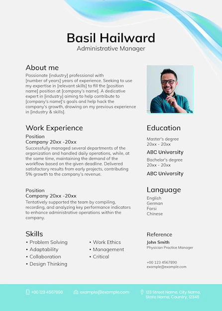 Free PSD | Blue abstract resume template psd with photo