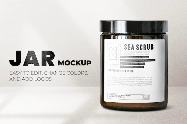 Free PSD | Body scrub jar psd mockup minimal style