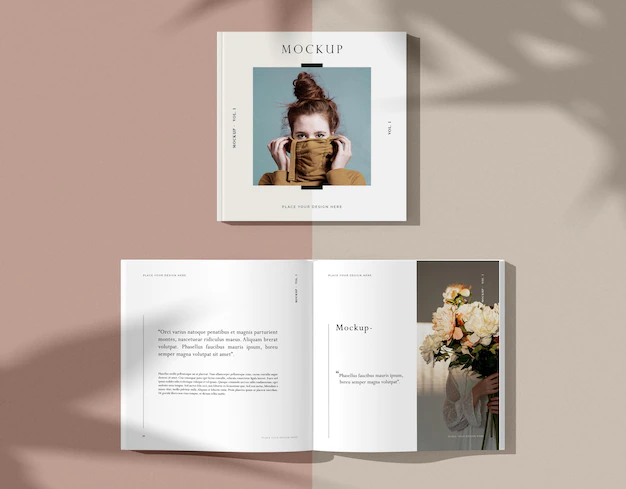 Free PSD | Bouquet of flowers and woman editorial magazine mock-up