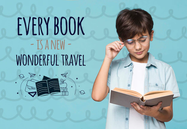 Free PSD | Boy reading from a book mock-up