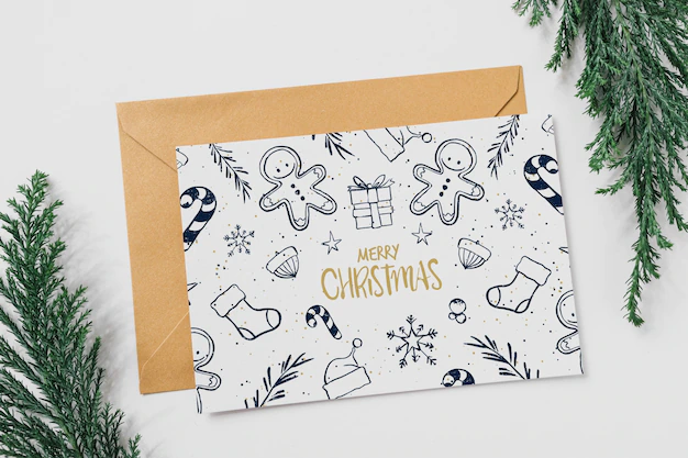 Free PSD | Card and envelope mockup with christmas concept