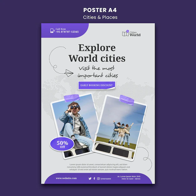 Free PSD | Cities and places poster template
