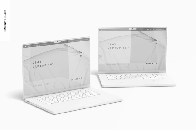 Free PSD | Clay laptop pro mockup front right view