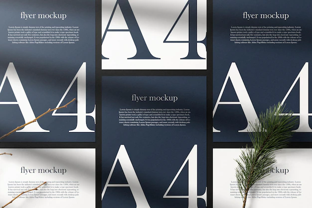 Free PSD | Clean minimal paper a4 mockup on background with conifer