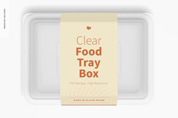 Free PSD | Clear food tray box mockup, top view