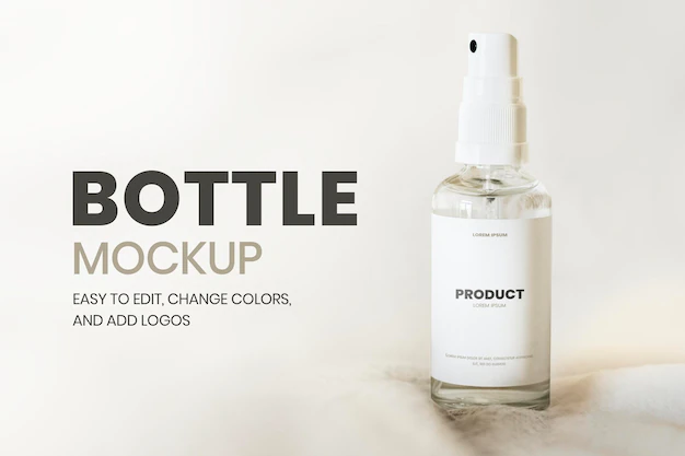 Free PSD | Clear spray bottle psd mockup minimal style