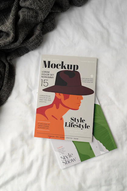Free PSD | Close up on magazine in the bedroom