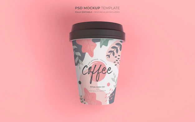 Free PSD | Coffee cup mockup with floral design