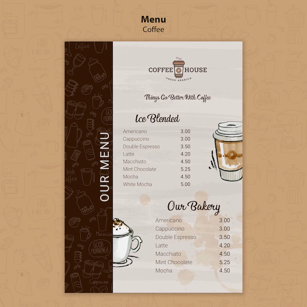 Free PSD | Coffee shop menu template with hand drawn elements