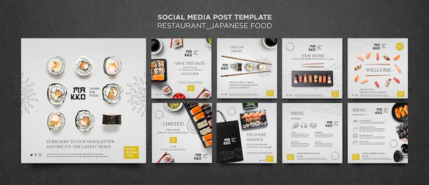Free PSD | Collection of sushi restaurant social media post