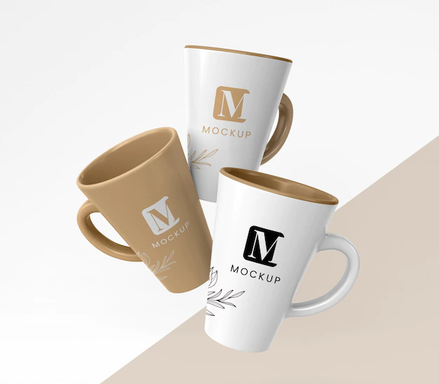 Free PSD | Composition of minimal coffee mugs