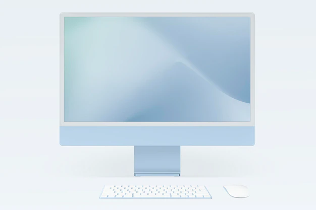 Free PSD | Computer desktop screen mockup psd blue digital device minimal style
