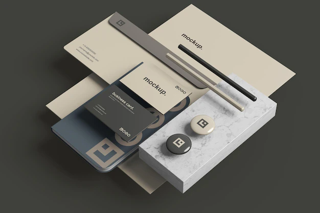 Free PSD | Corporate stationery branding mockup perspective view