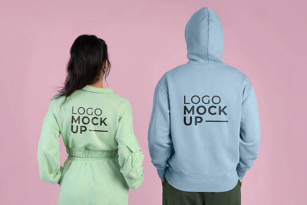 Free PSD | Couple wearing jogger pants and hoodie mockup