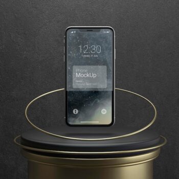 Free PSD | Dark and copper levitation phone mockup