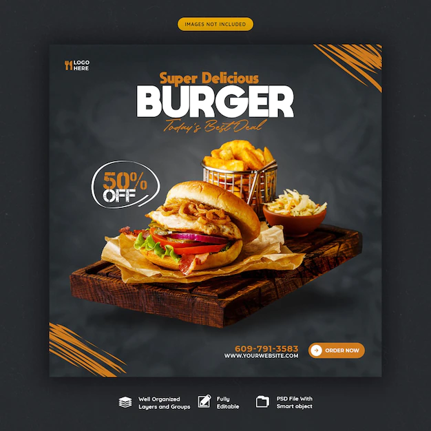 Free PSD | Delicious burger and food menu social media banner template