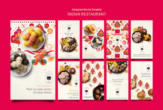 Free PSD | Delicious indian restaurant food instagram stories