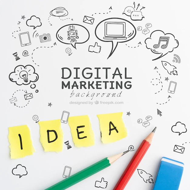 Free PSD | Digital marketing concept idea and pencils