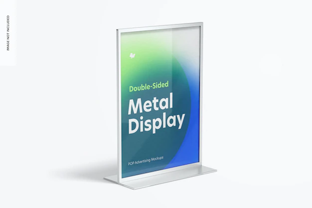 Free PSD | Double-sided poster metal desktop display mockup, right view