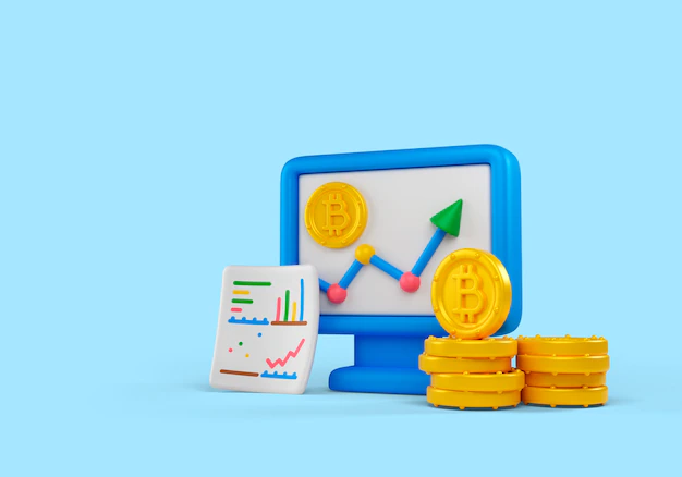 Free PSD | Ed illustration of cryptocurrency with monitor and graph