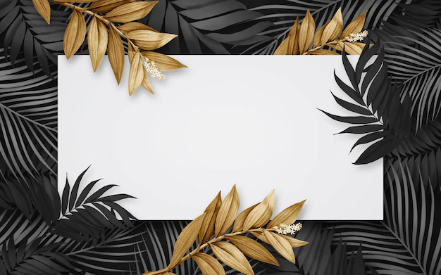 Free PSD | Elegant frame with black and gold tropical plants