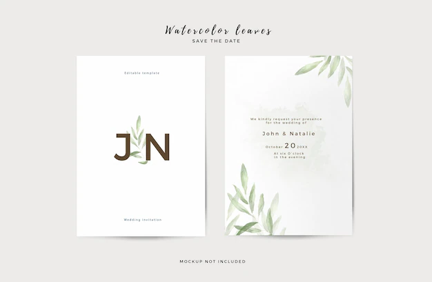 Free PSD | Elegant wedding invitation template with watercolor leaves