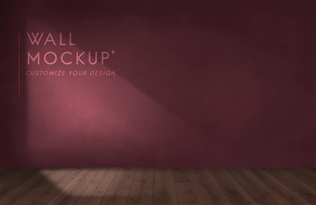 Free PSD | Empty room with a burgundy wall mockup