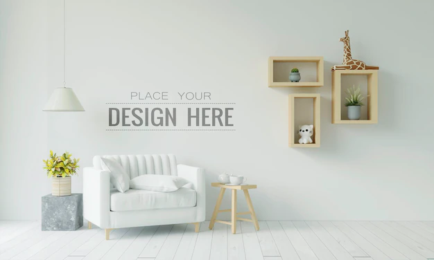 Free PSD | Empty wall interior furniture 3d  psd mockup