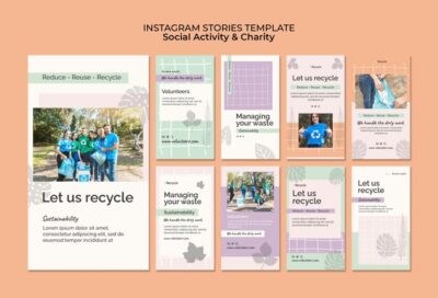 Free PSD | Environmental activity and zero waste instagram stories collection