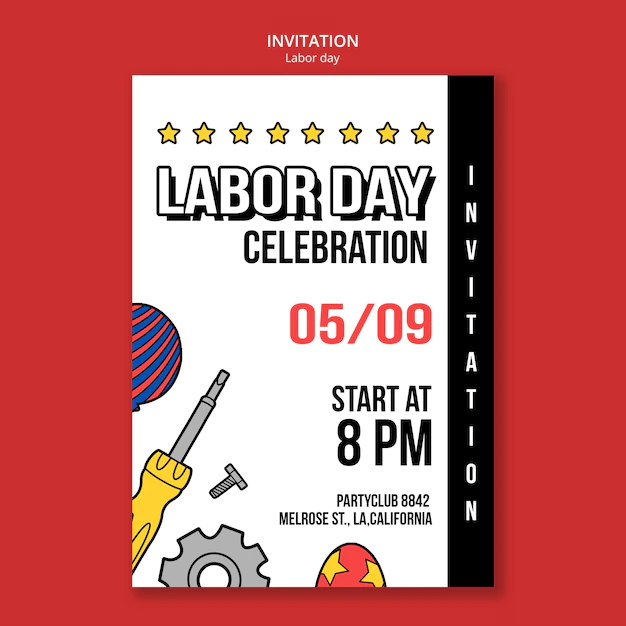 Free PSD | Flat design labor day invitation template