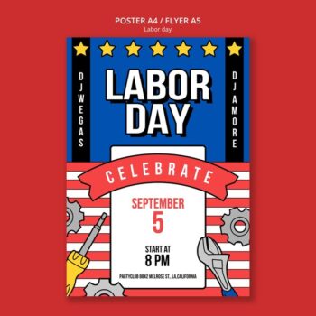 Free PSD | Flat design labor day poster template