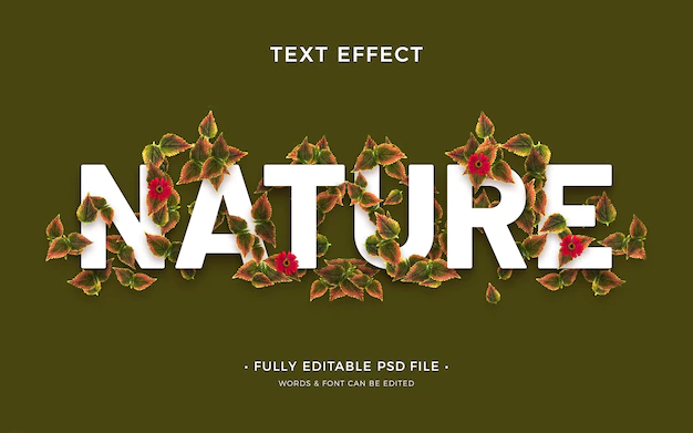 Free PSD | Flat design nature plant text effect