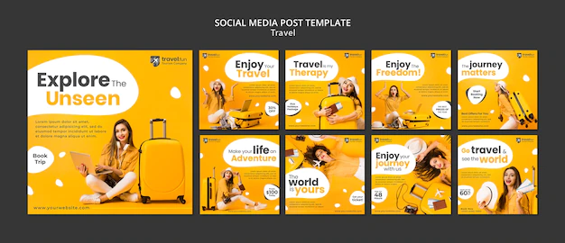 Free PSD | Flat design travel design instagram post template