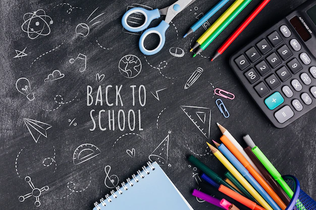 Free PSD | Flat lay back to school with chalk drawings