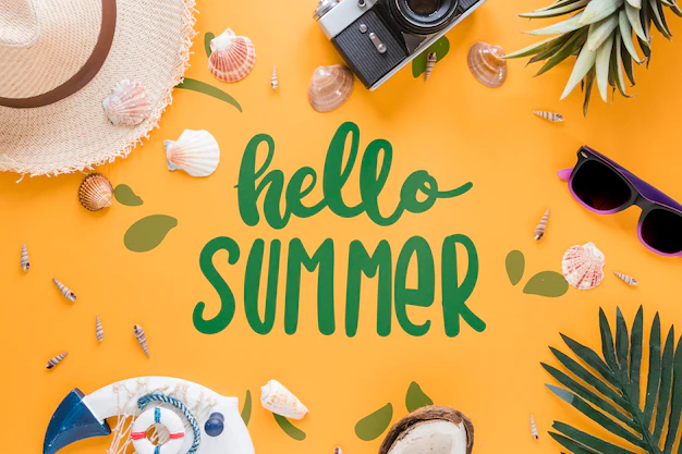 Free PSD | Flat lay copyspace mockup with summer elements